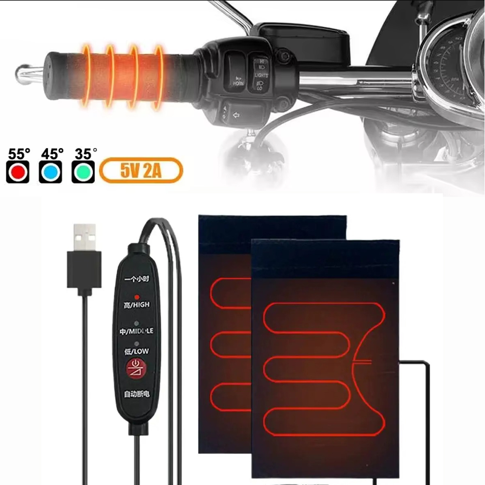 Handlebar Grip Heated - Motorcycle Heated Grips USB 12V 3-Speed